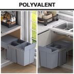Poubelle coulissante 40L avec 3 bacs amovibles pour tri sélectif 2 x 10L et 1 x 20L - gris-6