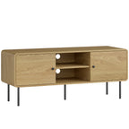 Meuble TV, meuble télé jusqu'à 55 pouces avec 2 portes, 2 compartiments ouverts, pieds en acier, 120x40x50cm, chêne-0
