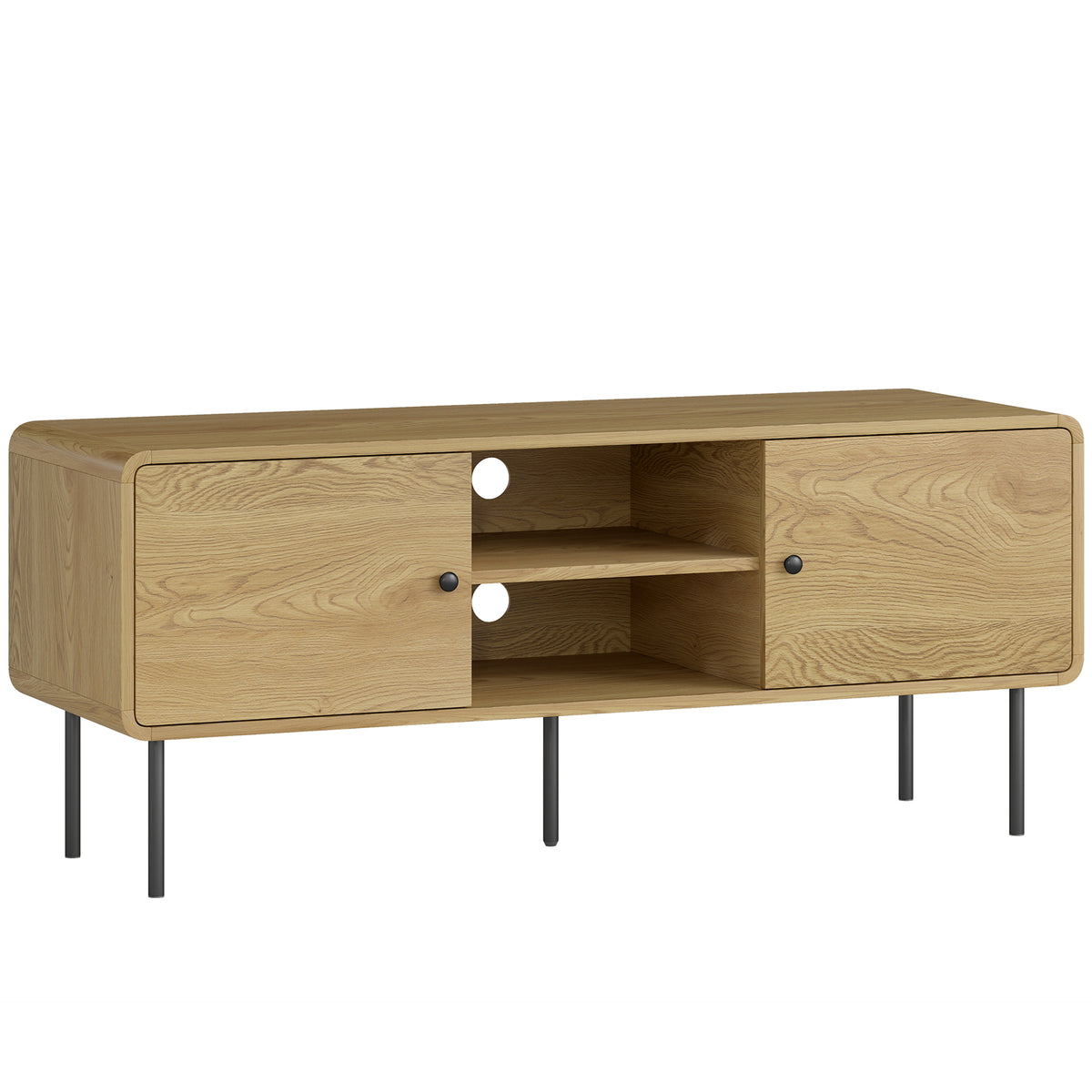 Meuble TV, meuble télé jusqu'à 55 pouces avec 2 portes, 2 compartiments ouverts, pieds en acier, 120x40x50cm, chêne-0