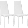 Lot de 2 chaises de salle à manger avec dossier haut, revêtement synthétique et pieds en acier, blanc-0