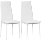 Lot de 2 chaises de salle à manger avec dossier haut, revêtement synthétique et pieds en acier, blanc-0