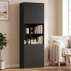 Buffet Haut Cuisine, Armoire de Cuisine, 4 Portes à Fermeture Douce, 2 Compartiments Ouverts et Étagères Réglables, Noir-8