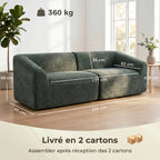 Canapé 3 places en chenille 225 cm, canapé salon rembourré moderne avec assise large, coussin à ressorts, vert foncé-2