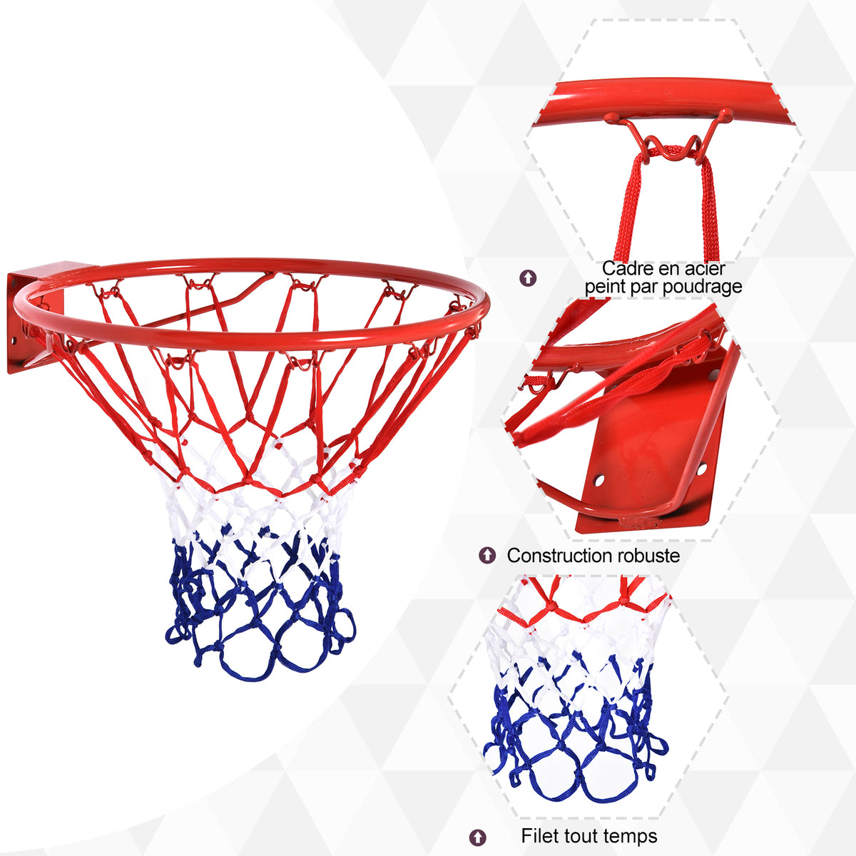 Panier de basket, anneau de basketball avec filet, suspendu mural intérieur et extérieur, Ø 46 x 46 cm, rouge-4