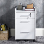 Caisson de bureau rangement bureau sur roulettes 3 tiroirs 1 verrouillable 1 trieur dossiers en bois blanc-1