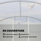 Serre tunnel de jardin 24m², serre de jardin tunnel avec cadre en acier galvanisé, portes et 2 grandes fenêtres, blanc-4