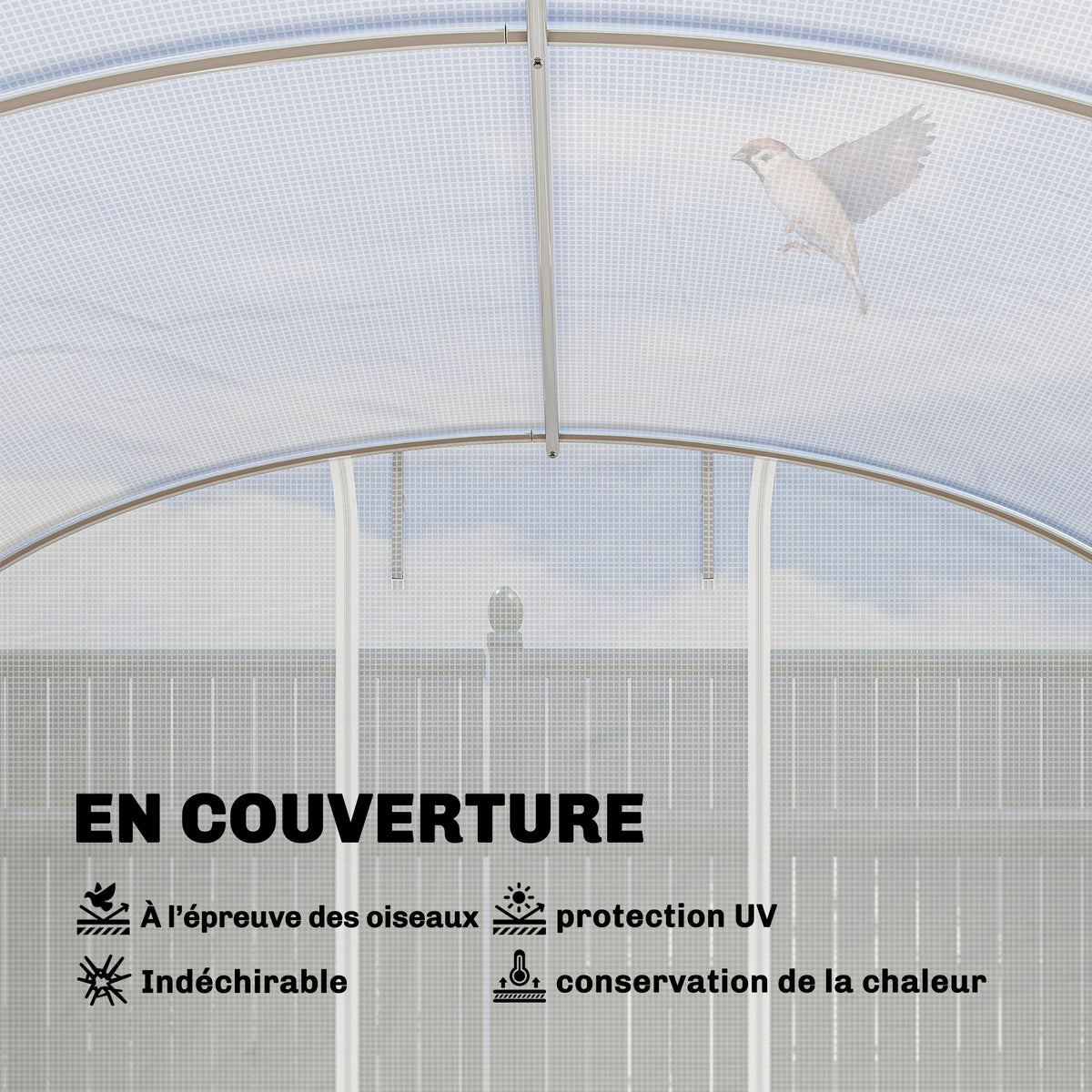 Serre tunnel de jardin 24m², serre de jardin tunnel avec cadre en acier galvanisé, portes et 2 grandes fenêtres, blanc-4