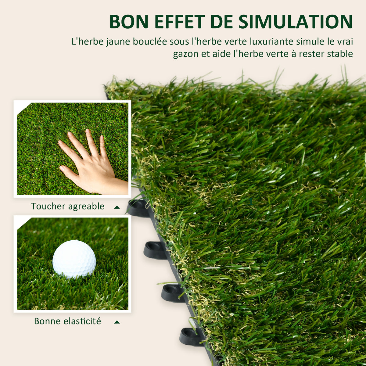 Gazon synthétique Artificiel Set de 10 Dalles Carreaux 30 x 30 cm épaisseur Confort 3,5 cm à emboîter Vert-3