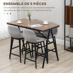 Ensemble table de bar avec tabourets table à manger debout avec 4 chaises rembourrées pieds en acier 120x60x91cm gris-3