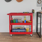 Chariot desserte d'atelier acier 3 plateaux sur roulettes avec poignée charge max. 150 kg 83 x 35,3 x 76 cm acier rouge-6