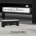 Meuble TV 140 cm, meuble télé pour téléviseur 65 pouces effet marbre avec 3 tiroirs façades à cannelures 2 étagères noir-5