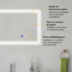 Miroir de salle de bain rectangulaire mural lumineux LED horizontal ou vertical, 100 x 60 cm-6