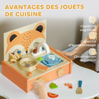 Mini-cuisine en bois jouet enfant avec 12 accessoires poêle spatule condiments fruits légumes - pour 3-5 ans --5