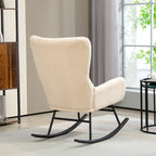 Fauteuil à bascule, chaise à bascule, avec assise de 10 cm d'épaisseur, pieds incurvés en acier, beige et noir-6