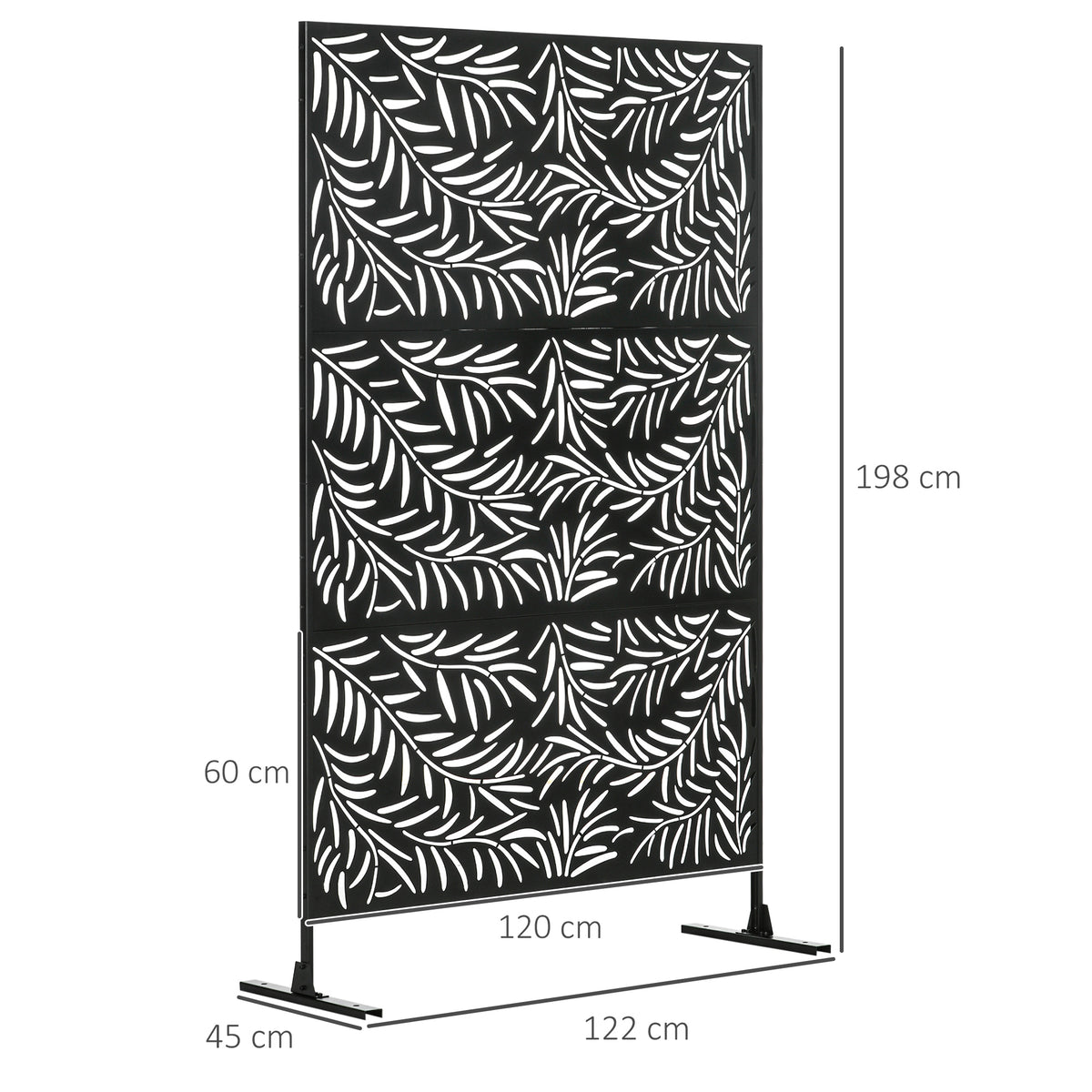 Panneau décoratif extérieur paravent extérieur en acier motifs de branches de saule découpées 122 x 45 x 198 cm noir-2