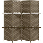 Paravent intérieur séparateur de pièce 4 panneaux 2 étagères bois de pin tressée fibres de papier 181 x 180 cm marron-0