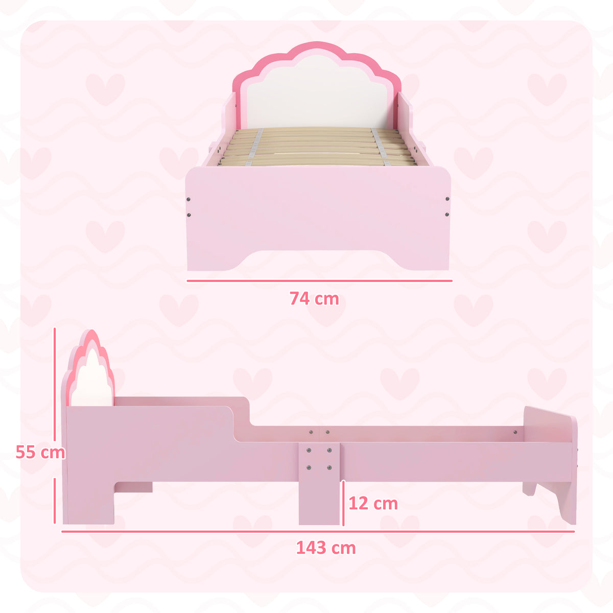 Lit pour enfants de 3 à 6 ans 143 x 74 x 55 cm design nuage sommier à lattes inclus chambre moderne rose-2