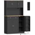 Buffet haut cuisine, armoire de cuisine, station de charge, 6 portes, plan de travail, porte-épices, 100x40x173cm, noir-0