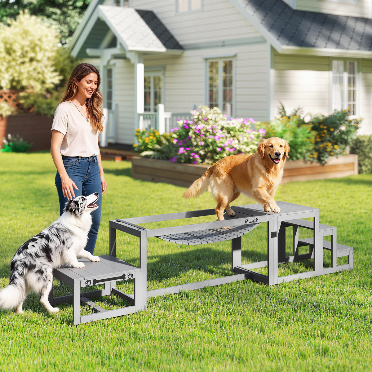 Équipements d'entraînement agilité pour chien kit d'équipement d'agilité pour chien 3 pièces en bois massif gris-9