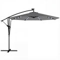 Parasol Déporté Parasol de Jardin LED Solaire 32 Lampes LED Manivelle UV 50+ et Housse de Protection Ø 295cm Gris-0