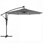 Parasol Déporté Parasol de Jardin LED Solaire 32 Lampes LED Manivelle UV 50+ et Housse de Protection Ø 295cm Gris-0