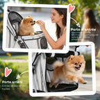 Poussette pour Chien 4 Roues, Chariot Pliable avec Auvent Réglable, Panier de Rangement, 77x44x102cm, Gris-6
