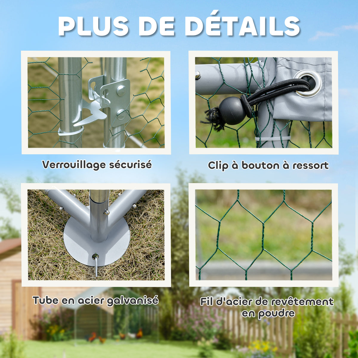 Poulailler, grand poulailler en métal avec couverture imperméable et anti-UV, cage pour 10-15 poules, 3 x 3,4 x 1,9m-5