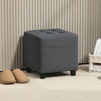Repose pied salon, ottoman, siège rembourré capitonné en tissu aspect lin avec poche latérale, 35 x 35 x 35 cm, gris-9