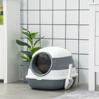 Maison de toilette pour chat pliable porte battante lucarne + pelle fournis 52 x 41 x 38 cm gris blanc-9