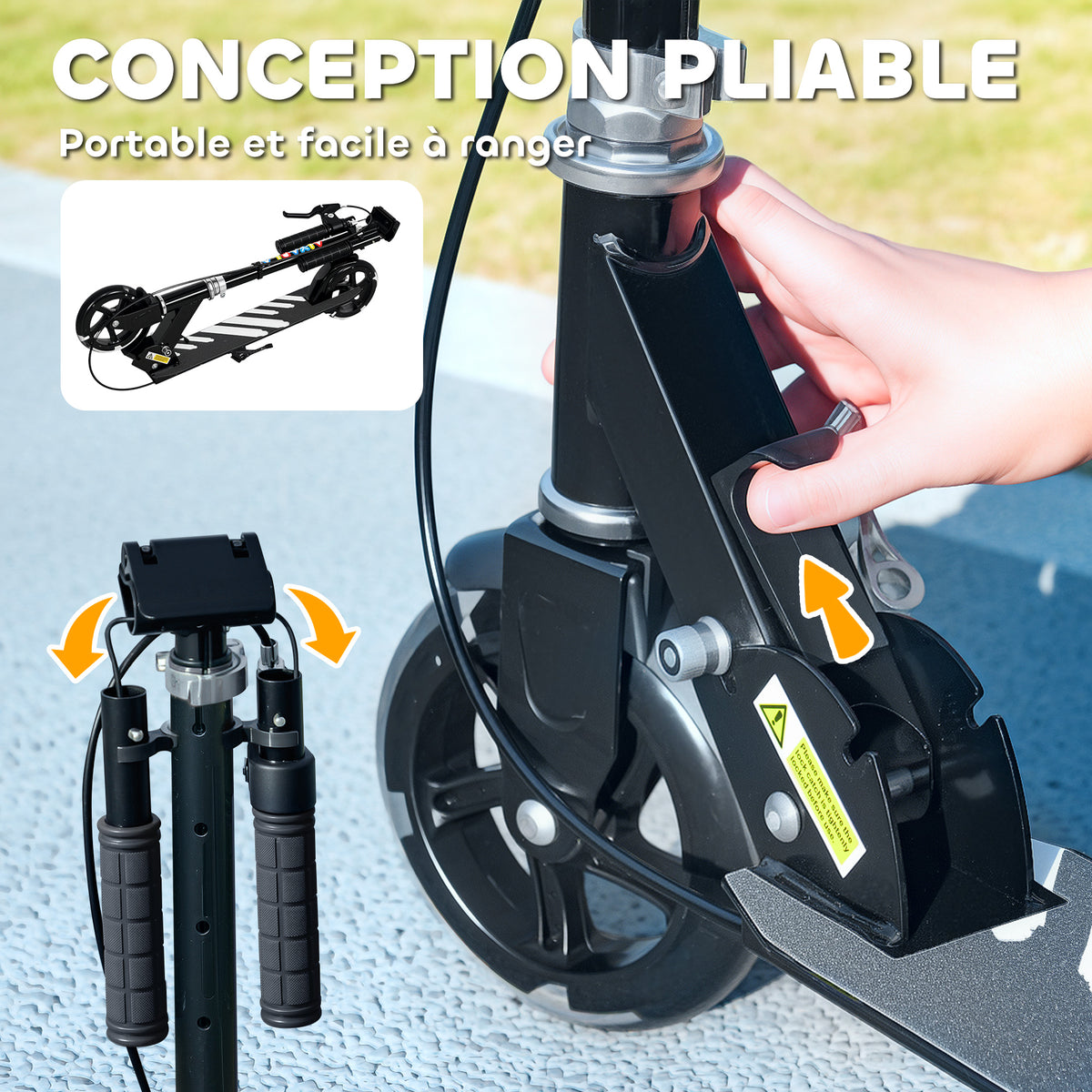 Trottinette enfants 3 à 8 ans, trottinette pliable à 2 roues LED roues lumineuses, 4 réglages en hauteur, noir-6
