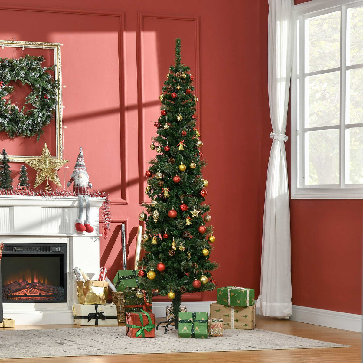 Sapin arbre de Noël artificiel 195 cm 556 branches avec 27 pommes de pin+ support pied pliable vert-9