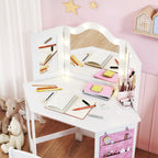 Coiffeuse enfant 2 en 1 avec tabouret miroir triptyque et lumières LED bicolores 93,6 x 48,5 x 111,5 cm blanc-8