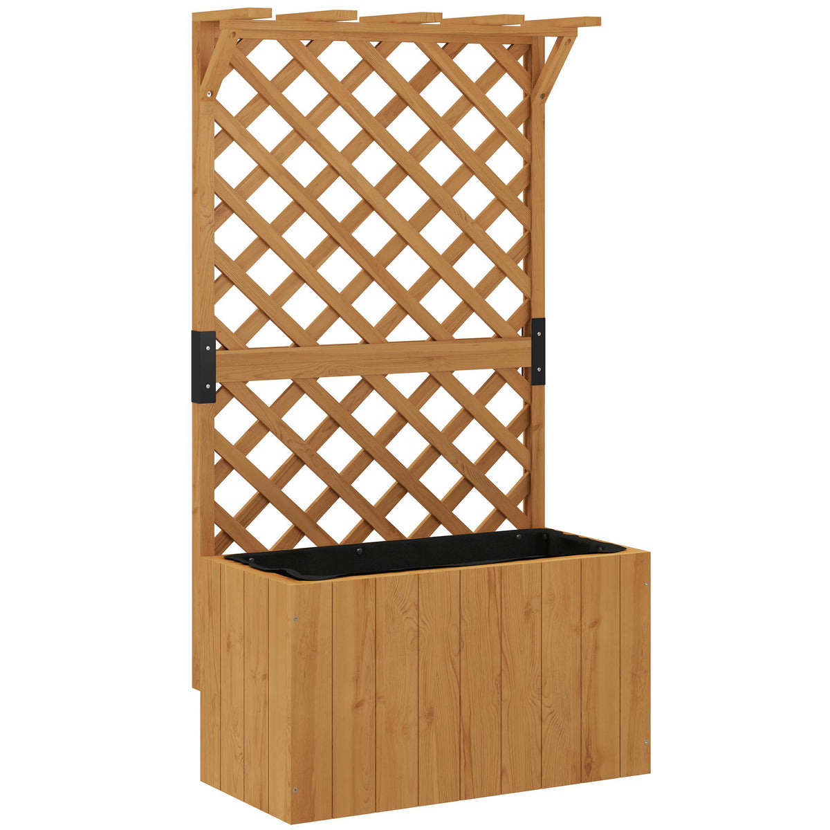 Jardinière avec treillis, bac à fleurs en bois massif avec trous de drainage et doublure, 64 x 33 x 122 cm, bois naturel-0