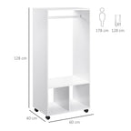 Lot de 2 portants à vêtements penderie mobile avec roulettes 2 niches + Grand Espace penderie en bois Blanc-2