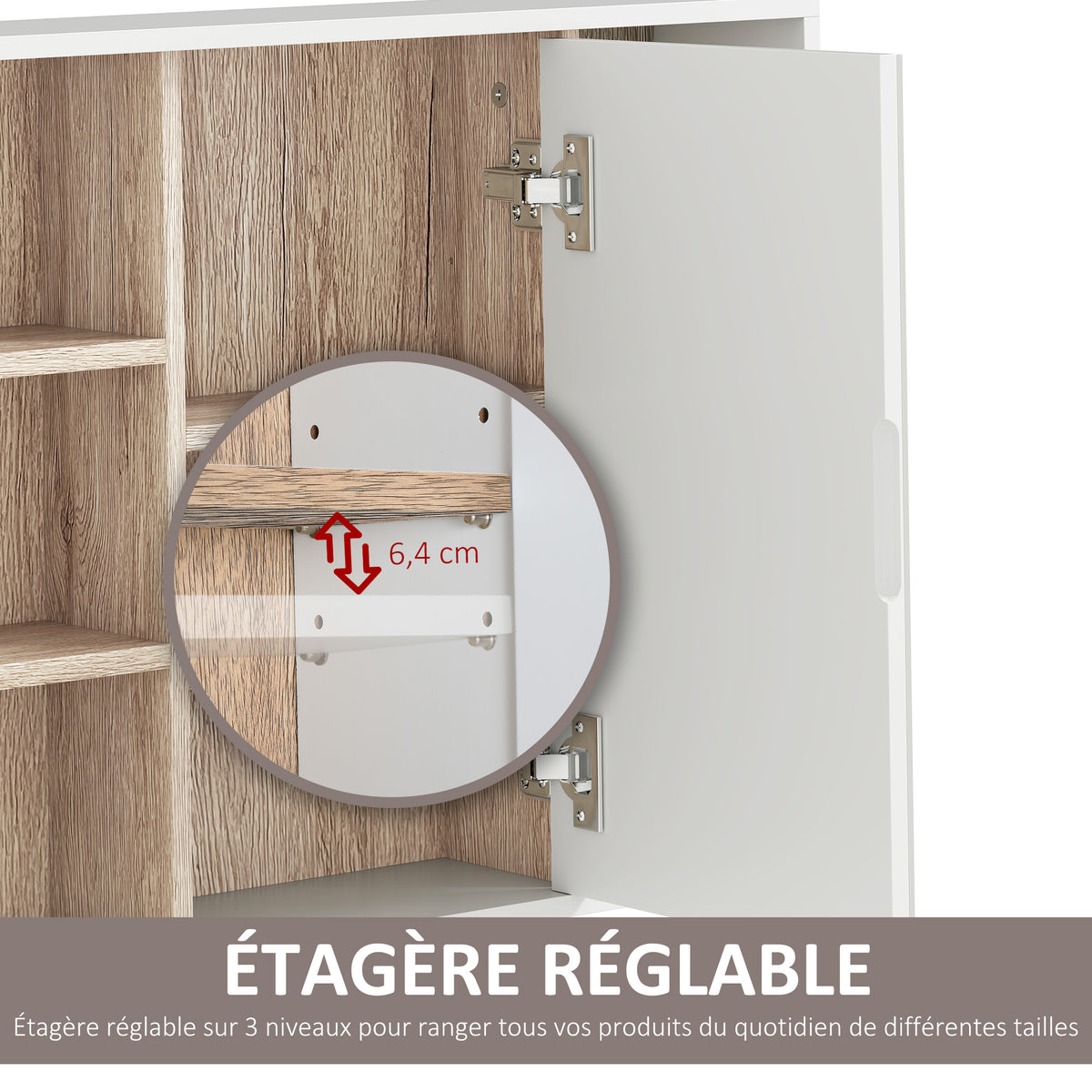 Armoire murale, meuble salle de bain avec miroir, miroir salle de bain avec rangement, placard à portes et 6 compartiments ouverts, 60 x 14,5 x 49,4 cm, blanc-5