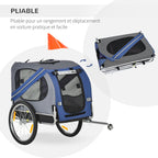 Remorque vélo pour chien animaux 8 réflecteurs drapeau barre attelage inclus acier polyester imperméable max. 30 Kg 130L x 73l x 90H cm bleu-5
