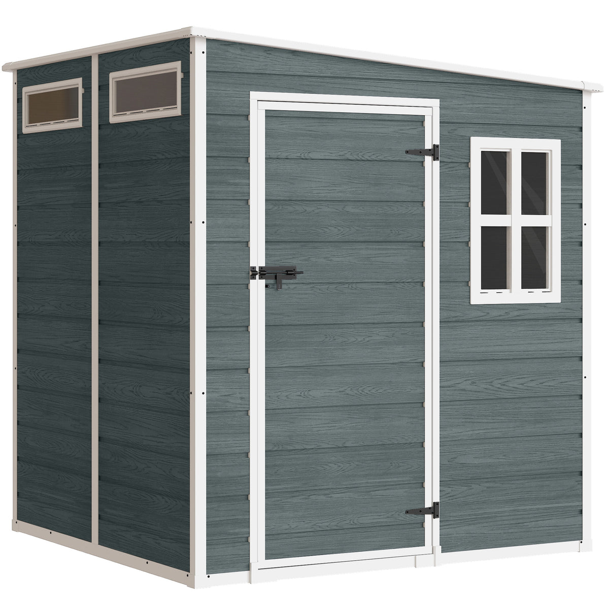 Abri de Jardin Cabanon de Stockage Plancher Structure Aluminium 3 Fenêtres 2 Aérations 182x182x183cm Gris Effet Bois-0