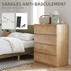 Commode 4 tiroirs meuble de rangement sans poignées design minimaliste 60 x 40 x 80 cm naturel-5