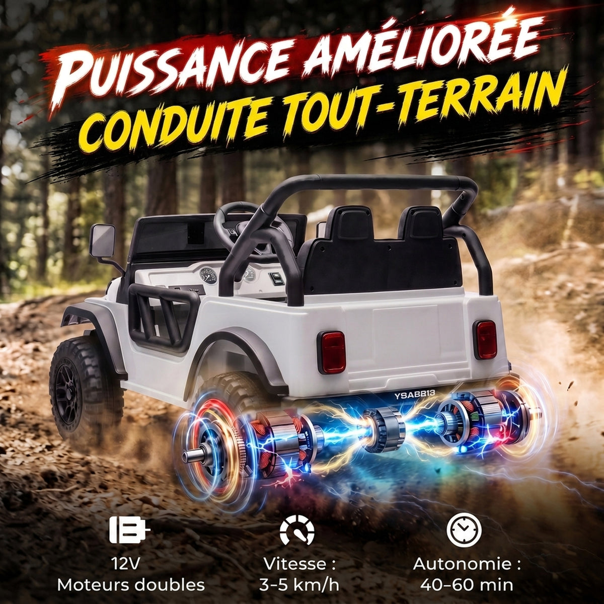 Voiture Électrique Enfants 12V, Buggy Électrique Enfants, 2 Moteurs, Télécommande 2,4G, Batterie Lithium, Blanc-3