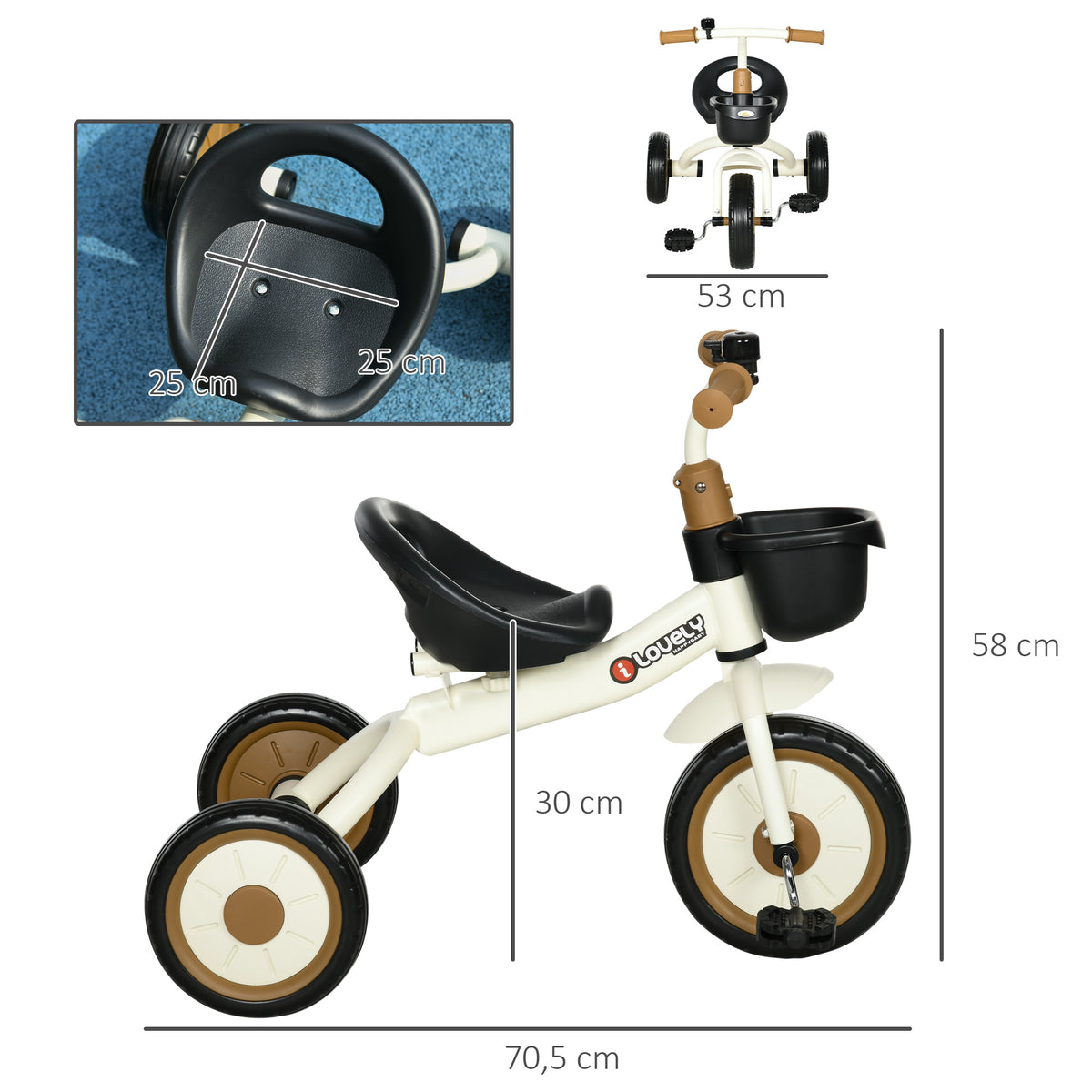 Tricycle enfants avec sonnette et panier selle réglable avec dossier - pour enfant de 2 à 5 ans blanc-2