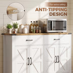 Buffet meuble de rangement style rural 2 tiroirs et 2 placards avec étagères réglables, 120 x 39,3 x 82,5 cm, blanc-3