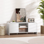 Meuble TV meuble télé pour téléviseur jusqu'à 55 pouces 2 portes 2 compartiments étagère réglable 110x35x45cm blanc-8