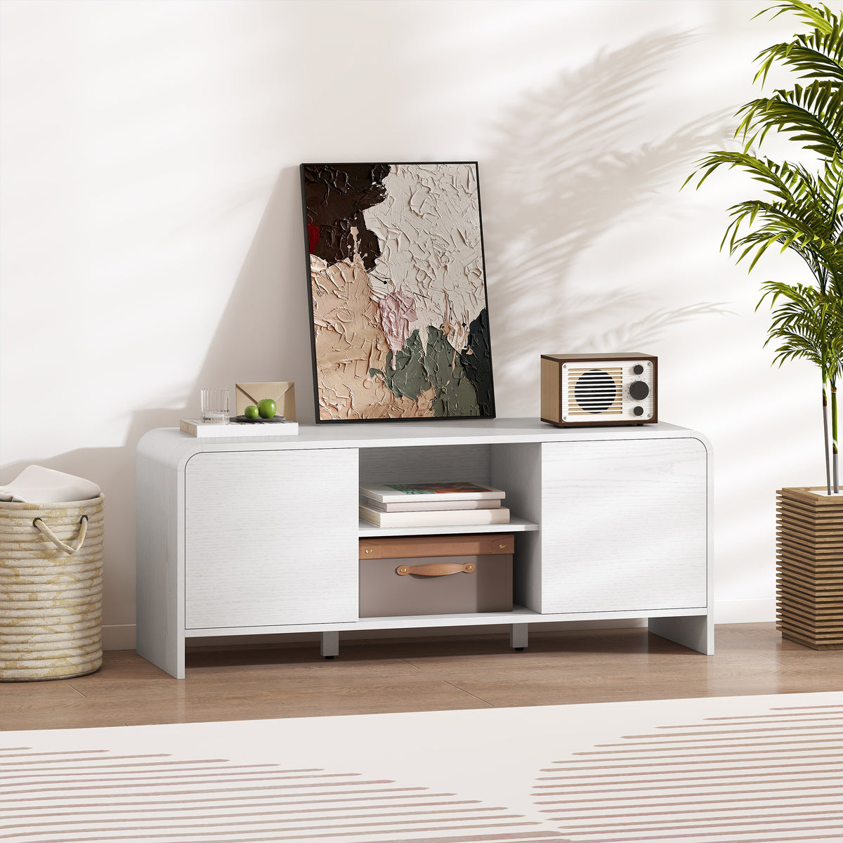 Meuble TV meuble télé pour téléviseur jusqu'à 55 pouces 2 portes 2 compartiments étagère réglable 110x35x45cm blanc-8