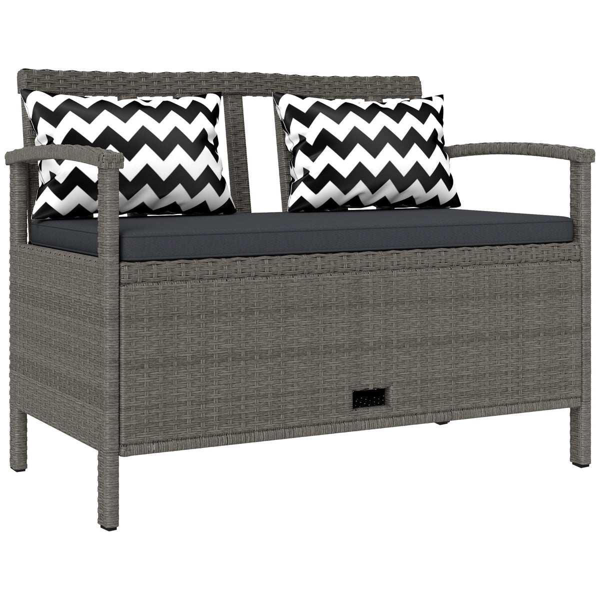 Banc extérieur jardin 2 places banc de rangement 160L en rotin PE avec coussin 2 oreillers 112 x 62 x 82 cm gris-0