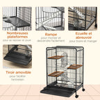 Cage pour rongeurs cage pour Petits Animaux Roulante 3 Rampes 3 Plates-formes Plat et Bouteille d'Eau Bac Inférieur Amovible pour lapin vison d'animaux chinchilla Acier PP 61,5x44x95cm Noire-5