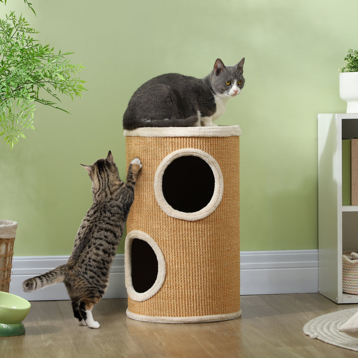 Tonneau à gratter pour chat tour à griffer arbre à chat à 2 couches en sisal naturel pour 1 à 2 chats Ø 35 x 60H cm-1