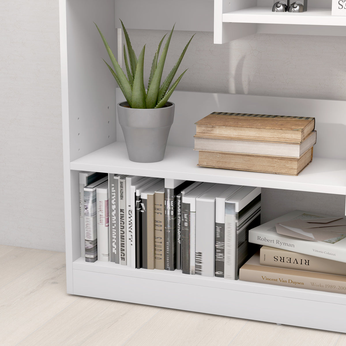 Bibliothèque étagère Meuble de Rangement dim. 90L x 24l x 91H cm 4 Niveaux 3 Panneaux arrières Panneaux de Particules Blanc-8