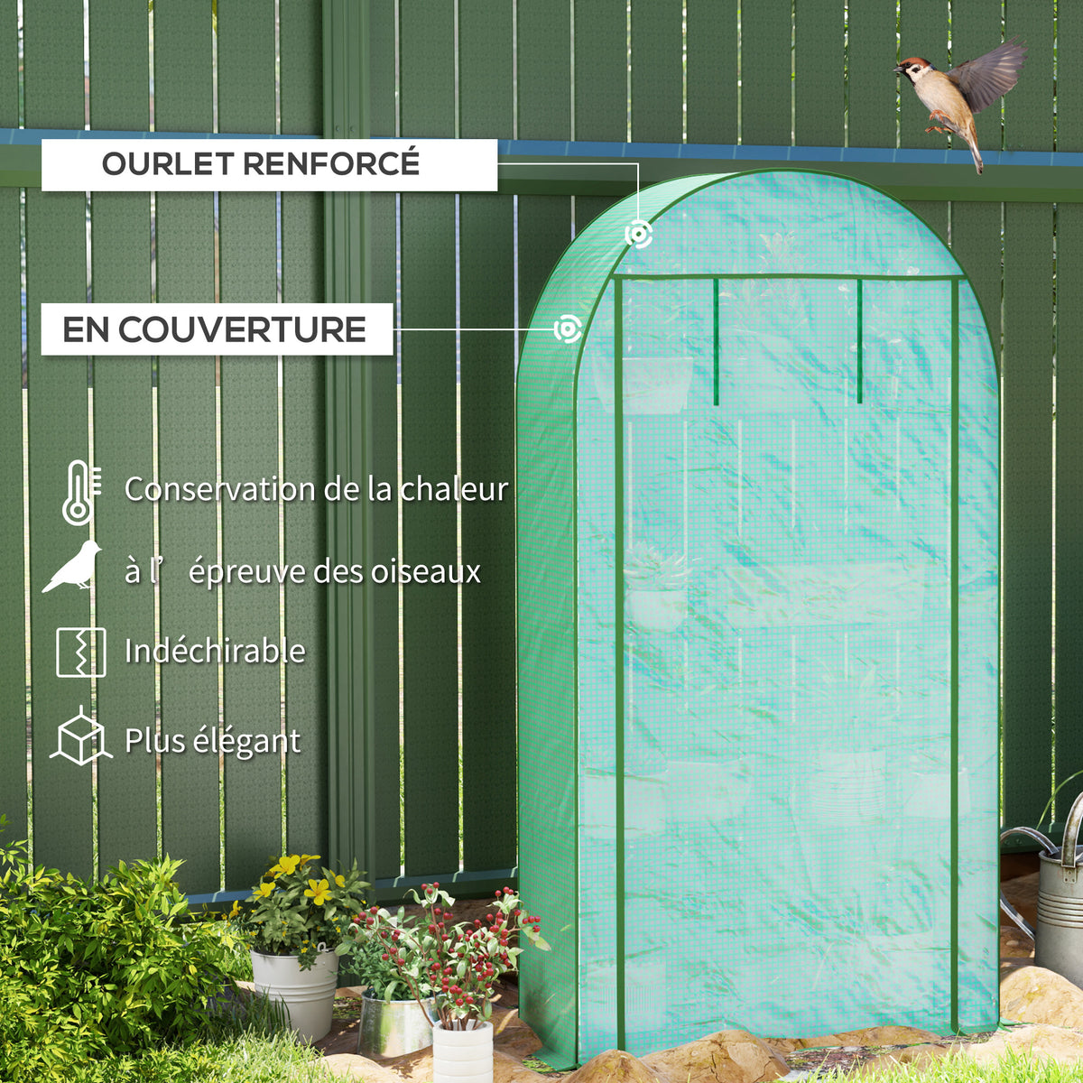 Serre de jardin serre de balcon avec étagères à 4 niveaux, bâche en PE pour légumes, plantes,105 x 45 x 160 cm, vert-3