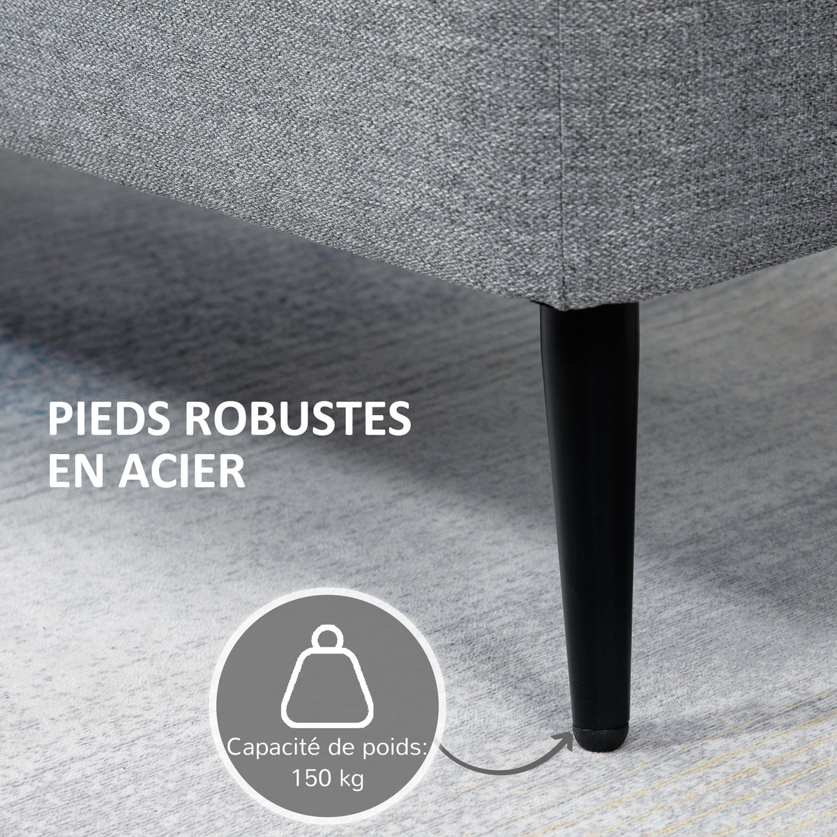 Banc banquette coffre de rangement 2 en 1 en tissu avec pieds en acier noir 102 x 40 x 39,5 cm gris-4