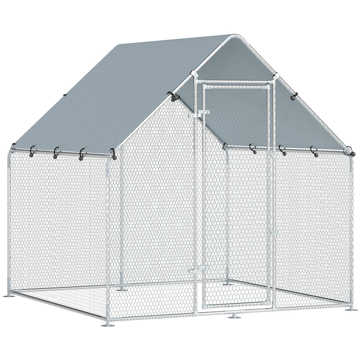 Enclos poulailler extérieur 4 m², parc grillagé - acier galvanisé Ø19mm - bâche Oxford 420D anti-UV 200x200x200cm argent-0